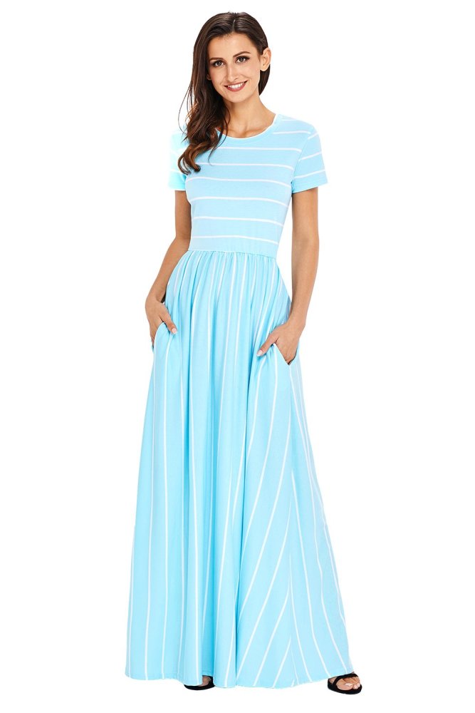 Striped Rosy Short Sleeve Maxi Dress