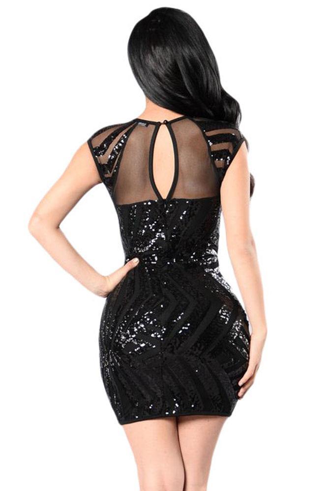 Sequin Mesh Cutout Sexy Club Dress