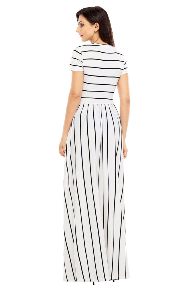 Striped Rosy Short Sleeve Maxi Dress
