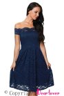 Wine Scalloped Off Shoulder Flared Lace Dress