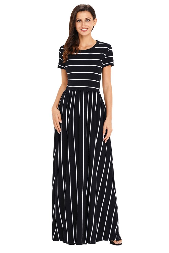 Striped Rosy Short Sleeve Maxi Dress