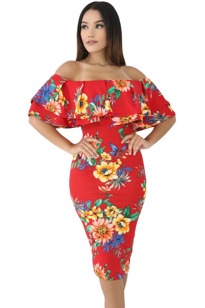 Layered Ruffle Off Shoulder Curvaceous Dress