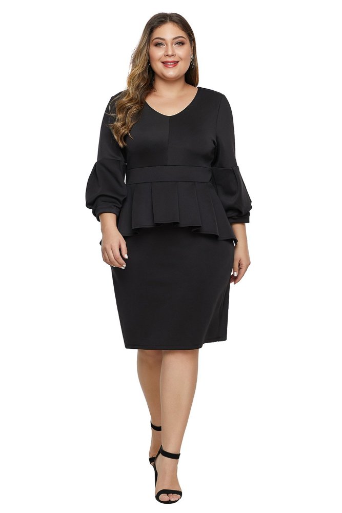 Bell Sleeve Plus Size Peplum Dress
