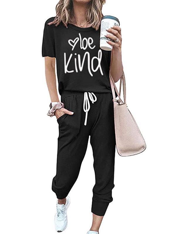 Be Kind Two Piece Outfits Short Sleeve Tracksuit For Women