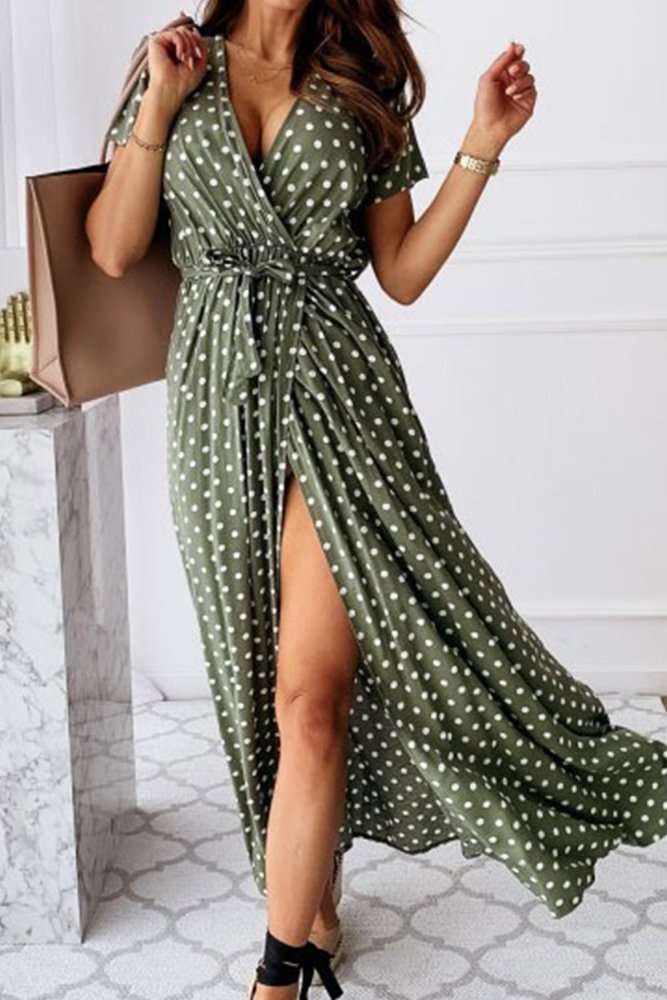 Women's Dresses Polka Dot High Split Maxi Dress
