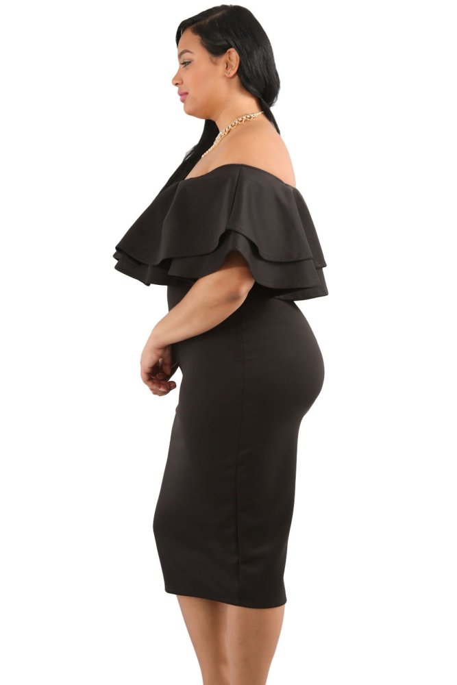 Layered Ruffle Off Shoulder Curvaceous Dress