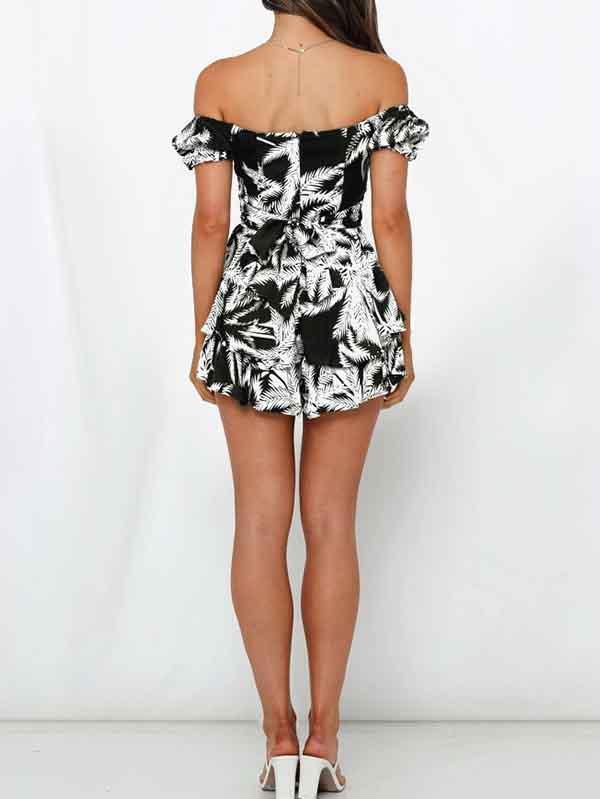 Women's Off Shoulder Short Sleeves Layered Ruffle Rompers