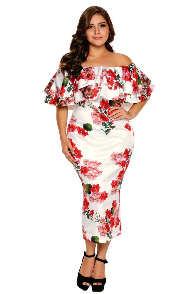Layered Ruffle Off Shoulder Curvaceous Dress