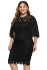 Flutter Slit Sleeve Crocthet Lace Plus Size Dress