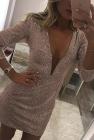 Deep V Neck Sequin Mini Dress
