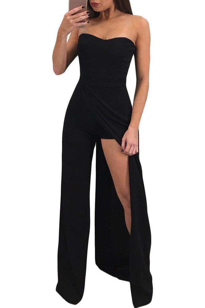 Asymmetric Split Leg Strapless Jumpsuit