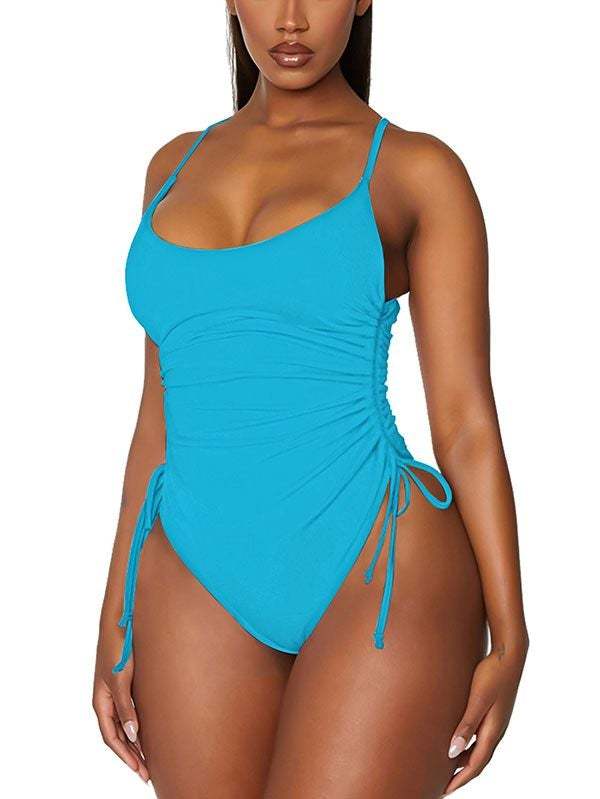 Womens High Cut Ruched One Piece Monokini