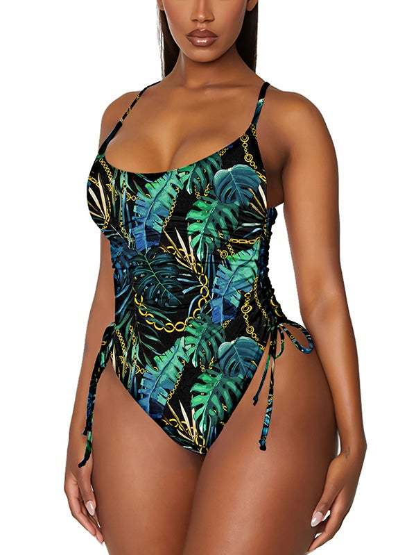 Womens High Cut Ruched One Piece Monokini