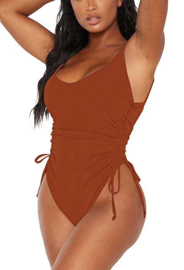 Womens High Cut Ruched One Piece Monokini