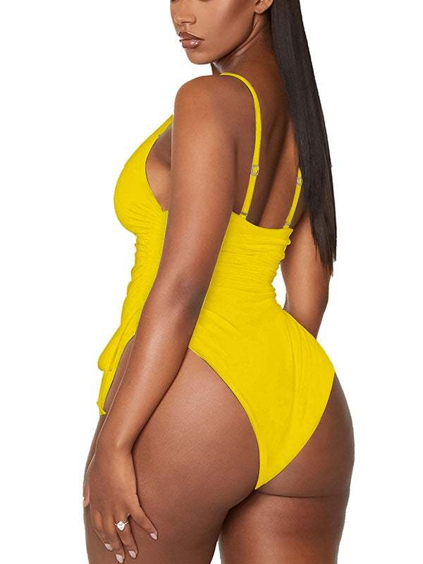 Womens High Cut Ruched One Piece Monokini
