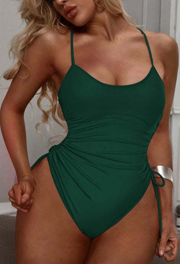 Womens High Cut Ruched One Piece Monokini