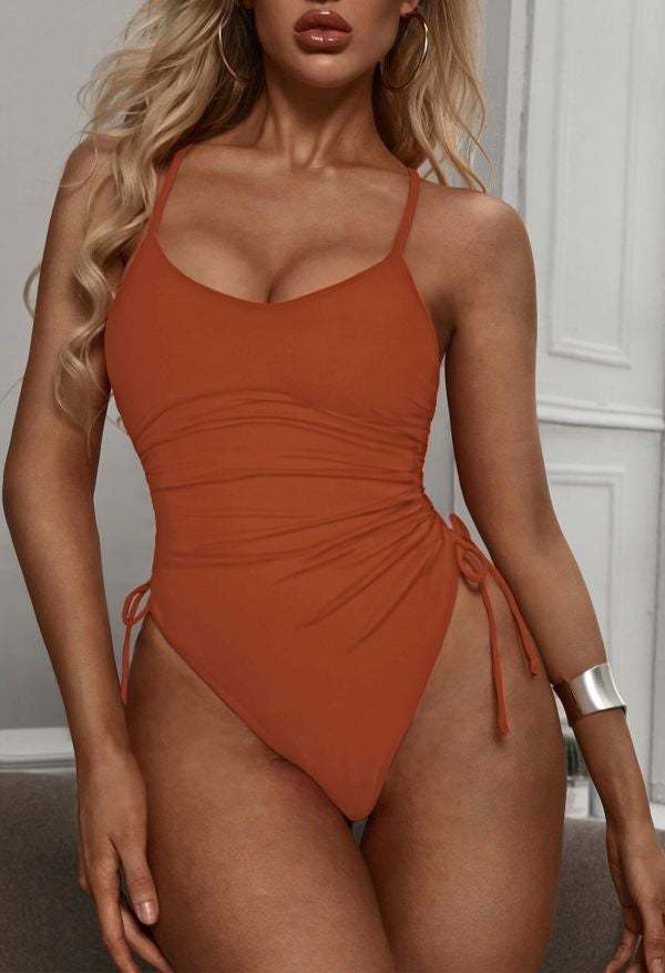 Womens High Cut Ruched One Piece Monokini
