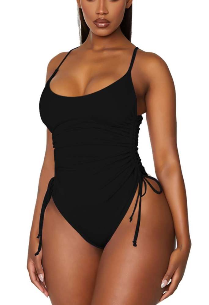 Womens High Cut Ruched One Piece Monokini