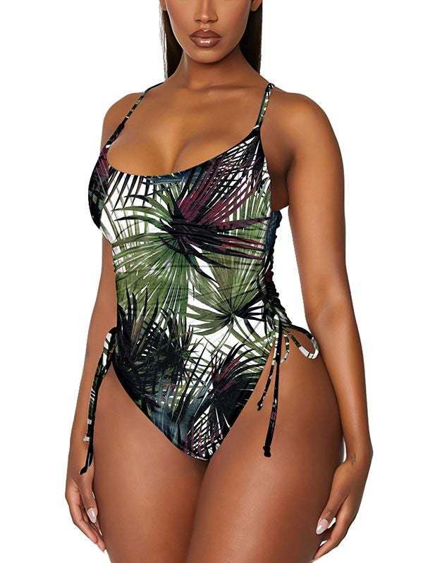 Womens High Cut Ruched One Piece Monokini