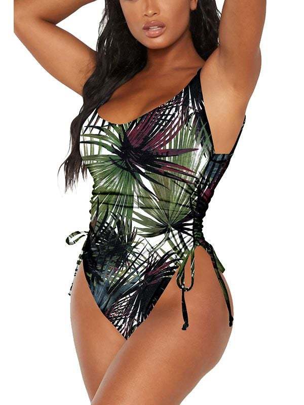 Womens High Cut Ruched One Piece Monokini