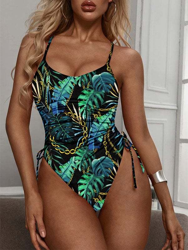 Womens High Cut Ruched One Piece Monokini