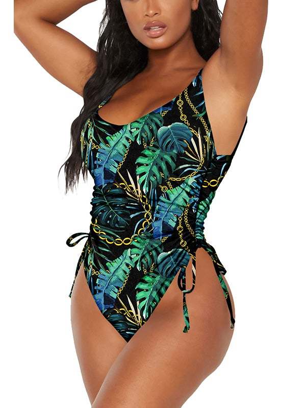 Womens High Cut Ruched One Piece Monokini