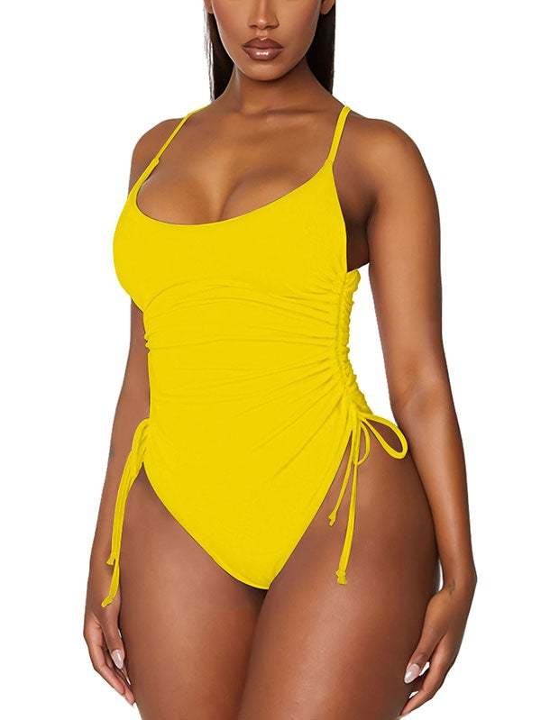 Womens High Cut Ruched One Piece Monokini