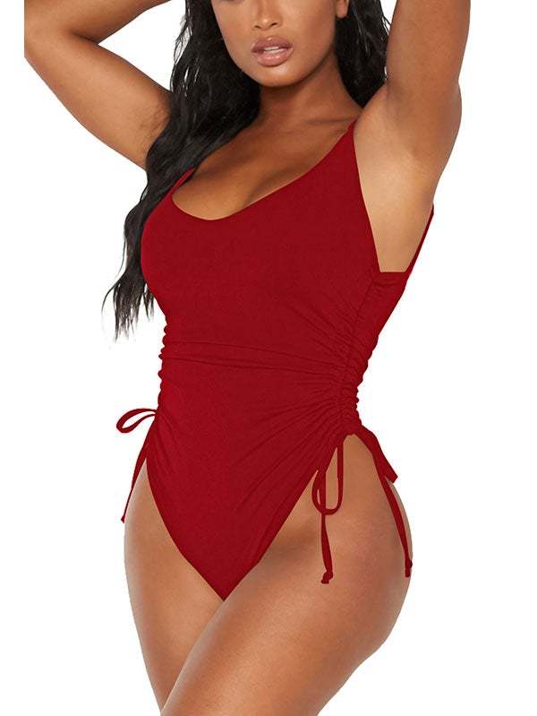 Womens High Cut Ruched One Piece Monokini