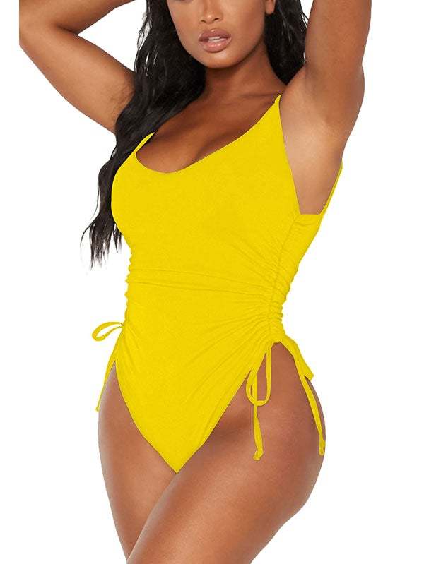 Womens High Cut Ruched One Piece Monokini