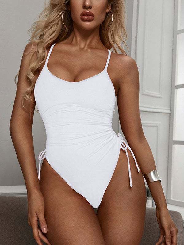 Womens High Cut Ruched One Piece Monokini