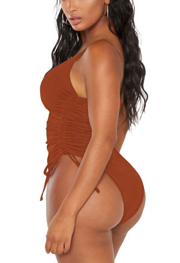 Womens High Cut Ruched One Piece Monokini