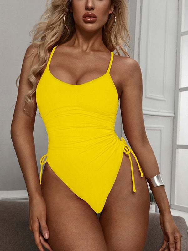 Womens High Cut Ruched One Piece Monokini