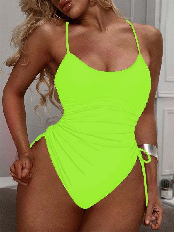 Womens High Cut Ruched One Piece Monokini