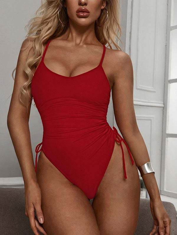 Womens High Cut Ruched One Piece Monokini