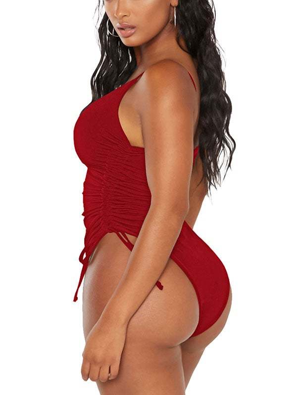 Womens High Cut Ruched One Piece Monokini