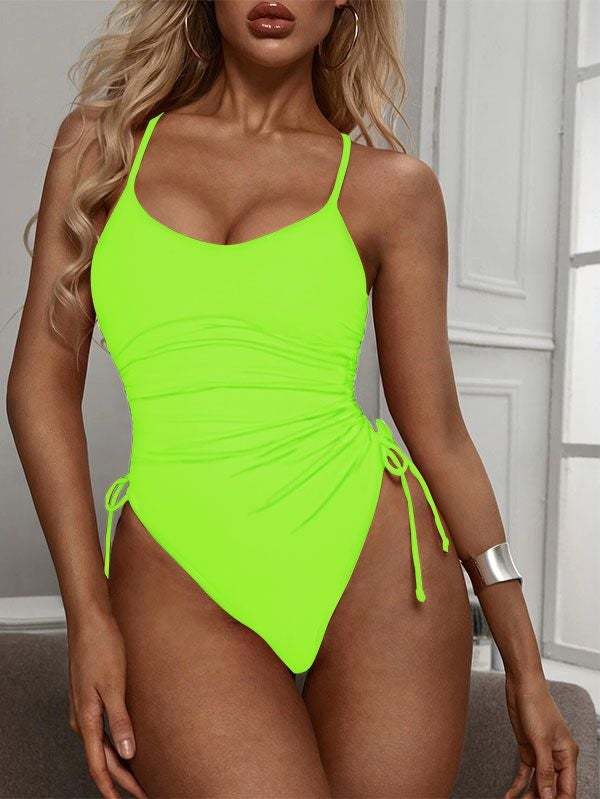 Womens High Cut Ruched One Piece Monokini