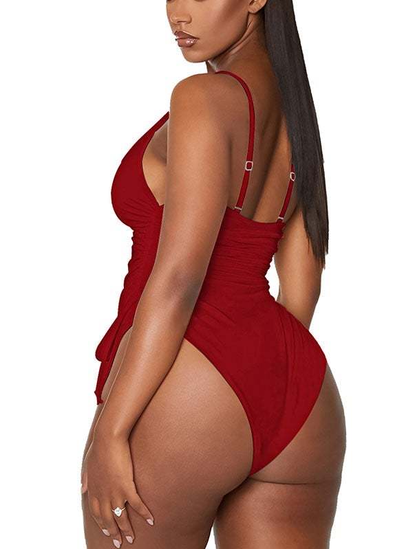 Womens High Cut Ruched One Piece Monokini