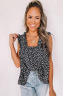 Black Floral Ruffled Straps Flowy Tank Top