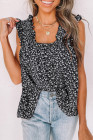 Black Floral Ruffled Straps Flowy Tank Top