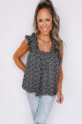 Black Floral Ruffled Straps Flowy Tank Top