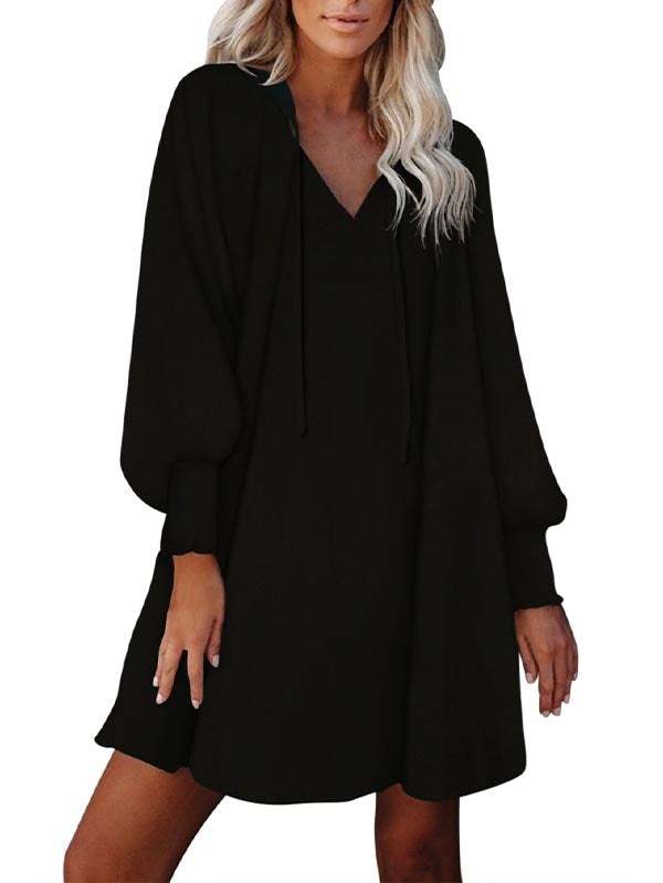 Floral V Neck Long Sleeve Mini Swing Dress