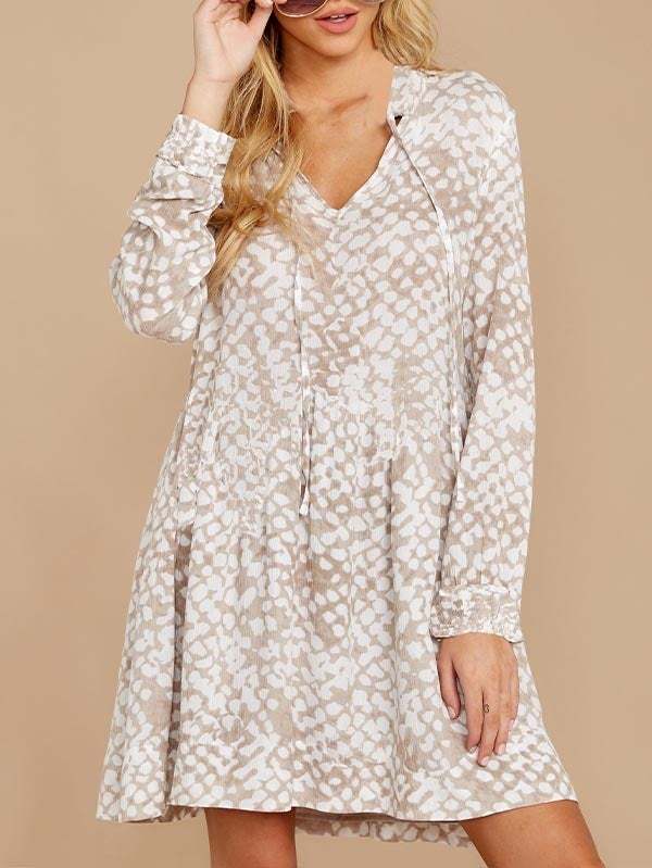 Floral V Neck Long Sleeve Mini Swing Dress