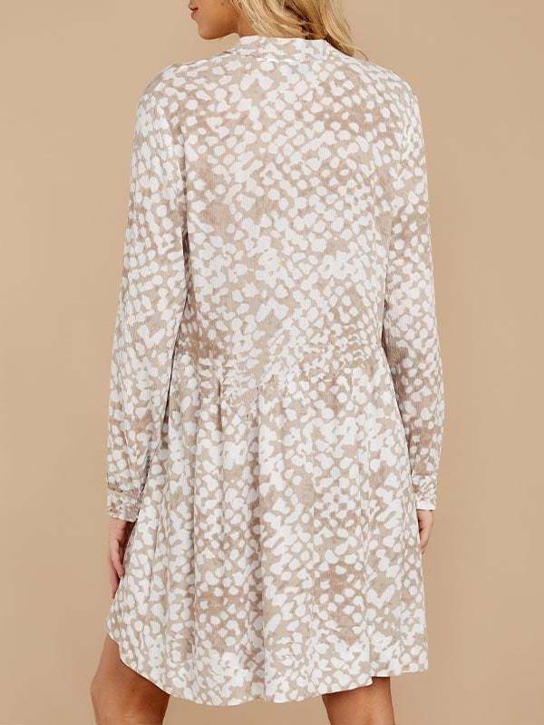 Floral V Neck Long Sleeve Mini Swing Dress