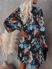 Floral V Neck Long Sleeve Mini Swing Dress