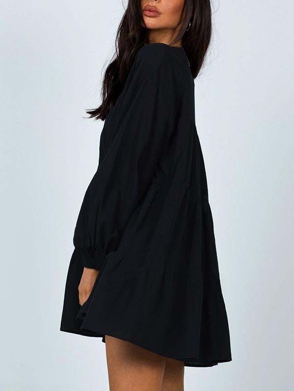 Floral V Neck Long Sleeve Mini Swing Dress