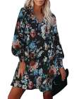 Floral V Neck Long Sleeve Mini Swing Dress