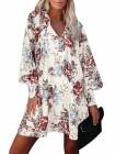 Floral V Neck Long Sleeve Mini Swing Dress