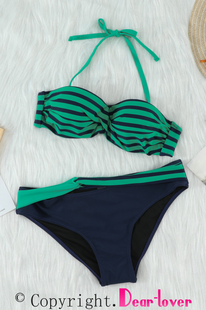 Halter Bandeau Striped Bikini Set for Women