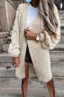Open Front Cable Knit Long Cardigan for Women