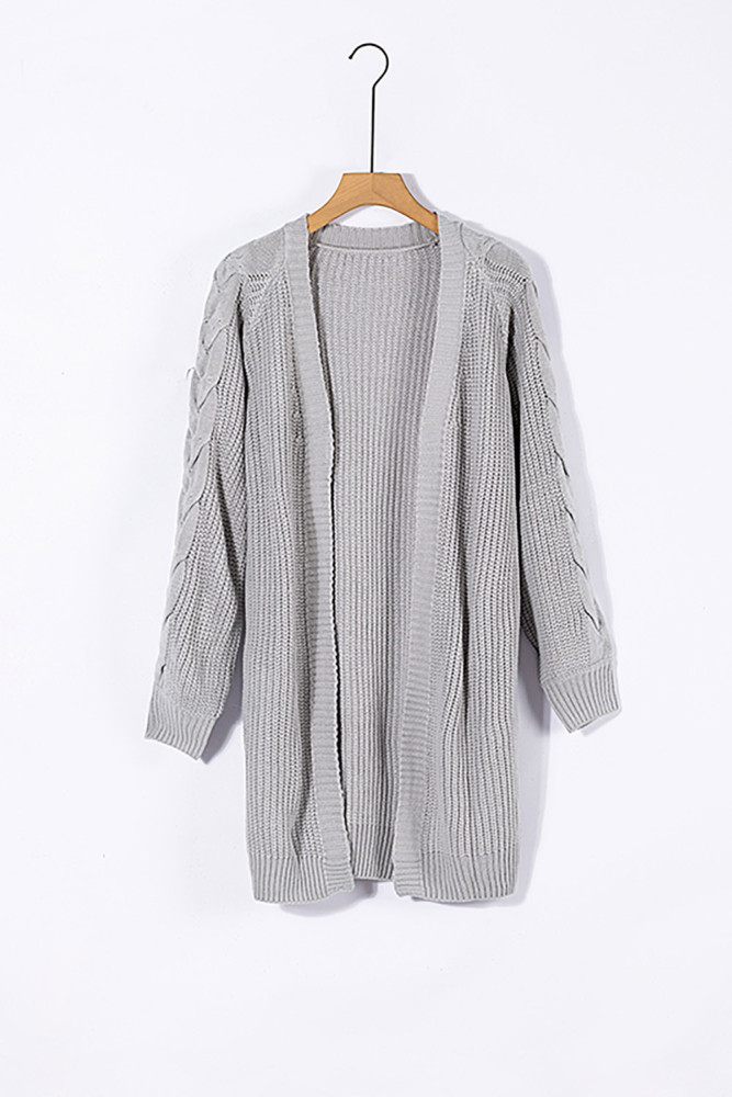 Open Front Cable Knit Long Cardigan for Women